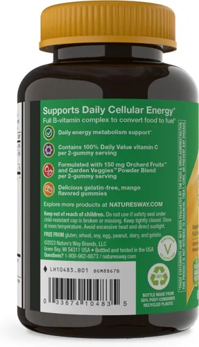 Vista 8 de Nature's Way ¡Alive! Gomitas de complejo de vitamina B, apoyo de energía celular*, 8 vitaminas B, vegetarianas, sabor mango, 60