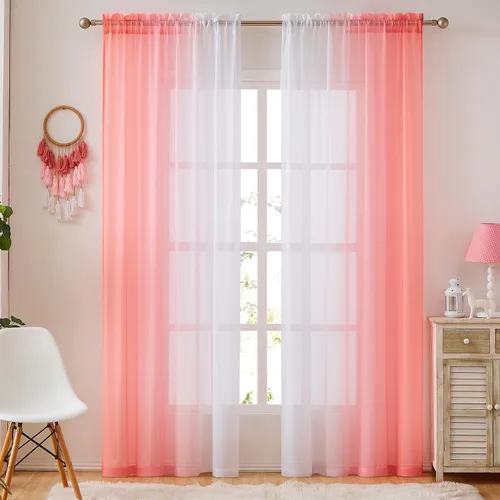 Vista 10 de July Joy Ombre - Cortinas de lino sintético semitransparente para habitación y sala de estar, 2 tonos reversibles, privacidad y filtro de luz