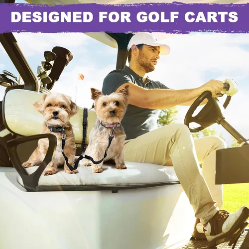 Vista 2 de Asiento de perro para dos perros, cinturón de seguridad para perro para carrito de golf, sin enredos, retráctil y ajustable, se adapta a todos