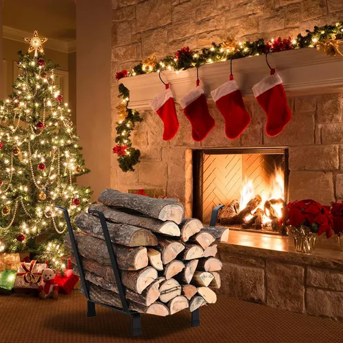 Vista 3 de PHI VILLA Estante de leña de 50,8 cm para interiores y exteriores, porta troncos para chimenea y estufa de leña, accesorios para estufa de leña