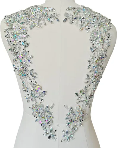 Vista 5 de Apliques hechos a mano con cuentas de diamantes de imitación para coser en parche de encaje de cristal, 1 par para ropa de bricolaje, vestido