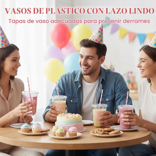 Vista 6 de LemonRoad - Juego de 50 tazas de lazo rosa de 16 onzas para decoración