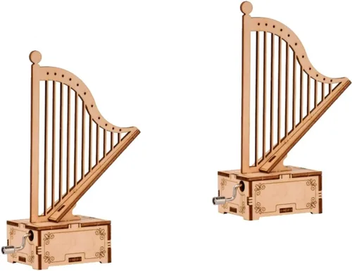 Vista 9 de ibasenice Caja de música con forma de arpa hecha a mano para niños, juguete musical de manivela montada de madera portátil, pequeña caja de música