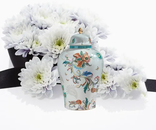 Vista 7 de Urna de flores para cenizas para adultos, 11.6 pulgadas, 200 libras, cerámica decorativa, flores de pavo real, urna grande, capacidad de 200