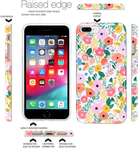 Vista 5 de J.west Funda para iPhone 8 Plus, iPhone 7 Plus 5.5, suave, a prueba de golpes, bonita funda protectora floral para mujer, diseño de flores