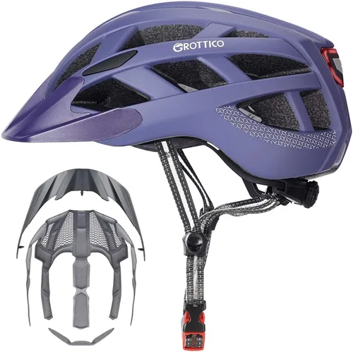 Vista 10 de Casco de bicicleta para adultos, hombres y mujeres, con luz - Casco de bicicleta de montaña y carretera con almohadillas de repuesto y visera