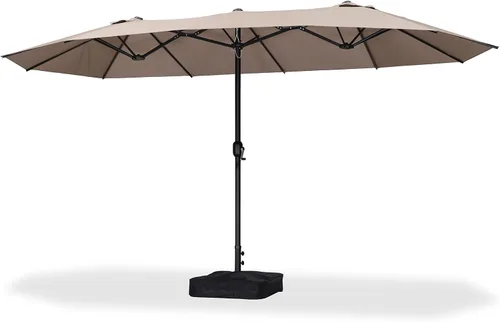 Vista 134 de PURPLE LEAF - Sombrilla de mercado de patio de 13 pies con base rectangular doble cara, sombrilla de mesa para exteriores con manivela, 12 varillas