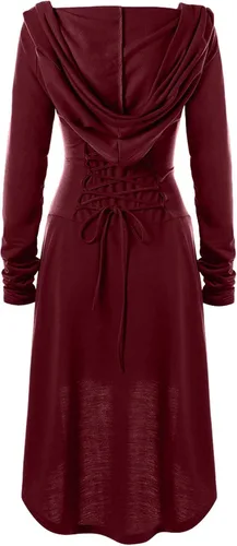 Vista 5 de Xdegoge Disfraz renacentista con capucha para mujer, para Halloween, steampunk, ropa gótica, vestido con capucha medieval