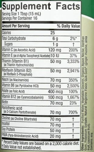 Vista 3 de Nature's Answer El complejo líquido de vitamina B apoya niveles de energía saludables Promueve la función nerviosa saludable Sabor a mandarina