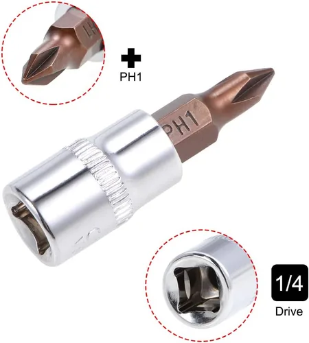 Vista 3 de uxcell 1/4" Drive x PH1 Phillips Bit Socket, S2 Brocas de acero, CR-V Sockets 1.496 in Longitud (solo para uso manual), 2 piezas