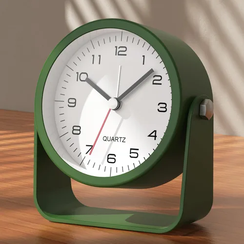 Vista 10 de AYRELY® Reloj despertador analógico pequeño de 3.5 pulgadas, funciona con pilas, bonito reloj de mesa con luz, ángulo ajustable para viajes, mesita