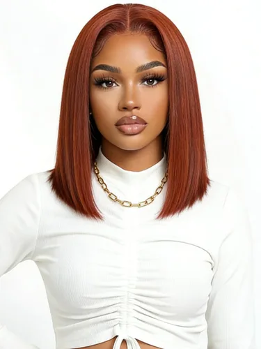 Vista 15 de KLAIYI Peluca de cabello humano con encaje frontal precortada 7x5, corte Bob en capas, corte romo, cordón sin pegamento, peluca predepilada