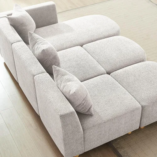 Vista 7 de VANOMi 279 cm Sofá modular seccional con 3 almohadas, cómodo sofá de chenilla en nube convertible de 5 plazas con reposapiés, sofás seccional