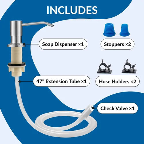 Vista 8 de Dispensador de Jabón para Fregadero de Cocina (Níquel Cepillado), Dispensador de Jabón de Acero Inoxidable para Encimera con Bomba y Kit de Tubo