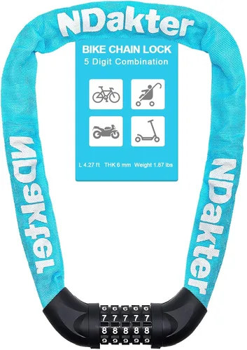 Vista 32 de NDakter Cerradura de cadena para bicicleta, combinación de 5 dígitos, resistente, antirrobo, cerradura de bicicleta de seguridad