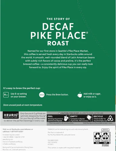 Vista 4 de Starbucks Café descafeinado Pike Place Keurig (100684)