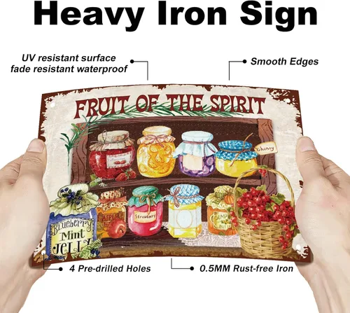Vista 3 de SUPERDANT Cartel de metal vintage conservado de frutas enlatadas Fruit of the Spirit Vintage divertido arte de pared placa de metal retro dormitorio