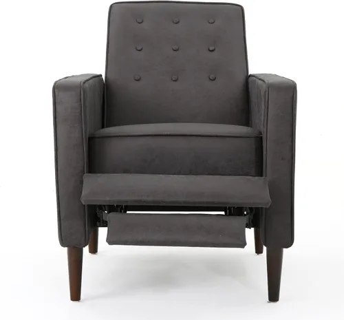 Vista 5 de GDFStudio Macedonia - Sillón reclinable de tela con respaldo copetudo, moderno Pizarra / Espresso oscuro