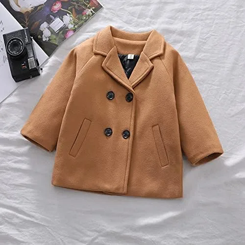 Vista 2 de Abrigo de lana para niños y niñas, abrigo cálido de invierno con doble botonadura para niños pequeños