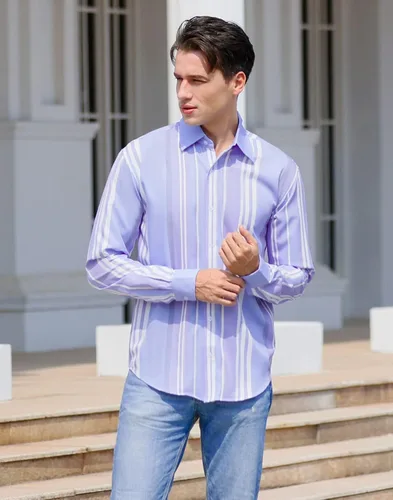 Vista 2 de APTRO Men's Casual Stripes Dress Shirt Long Sleeve Regular Fit Button Down Shirt