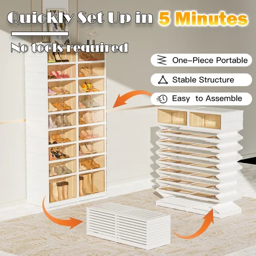 Vista 5 de Organizador de zapatero portátil de 9 niveles para clóset, contenedores de calzado de 36 pares, caja de almacenamiento de zapatos de plástico