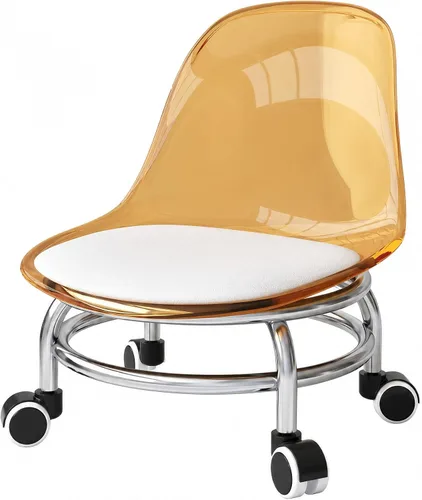 Vista 7 de Silla de polea de acrílico, taburete bajo con polea de respaldo, taburete ergonómico bajo para limpieza del hogar, taburetes de oficina, lavandería