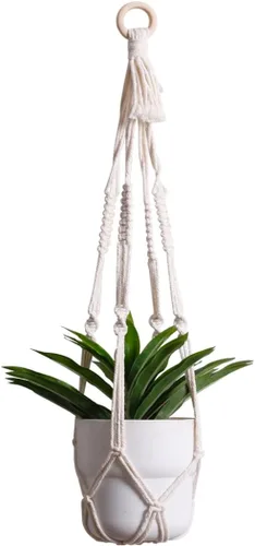 Vista 10 de Artilady Maceta Colgante Negra para Plantas de Interior Colgador de Plantas de Macramé Soporte Colgante Grande para Plantas con Cuentas Ajustables