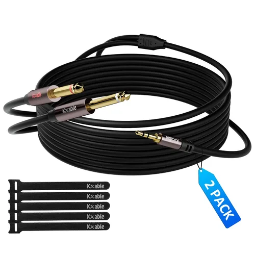 Vista 9 de Cable de audio estéreo TRS de 1/4 de pulgada a doble 1/4 de pulgada con inserción en Y de 4 pies (paquete de 2), macho de 0.250 in a 2 cables macho