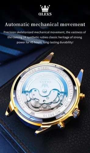 Vista 67 de OLEVS Reloj de pulsera automático con diseño de esqueleto para hombre, de lujo, con diamantes de lujo, de acero inoxidable, calendario, reloj