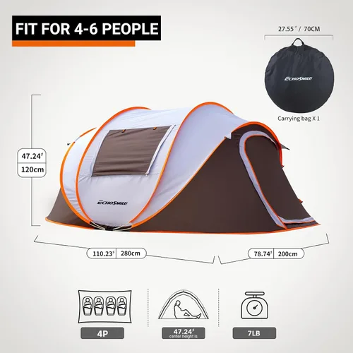 Vista 2 de EchoSmile Tienda de campaña desplegable para 2/4/6 personas, fácil instalación, cúpula resistente al agua, portátil con bolsa de transporte Blanco