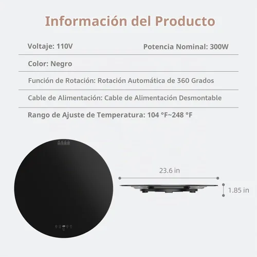 Vista 6 de Calentador eléctrico redondo de alimentos de 24 pulgadas, bandeja giratoria automática para mesa, 9 temperaturas ajustables para mantener la comida