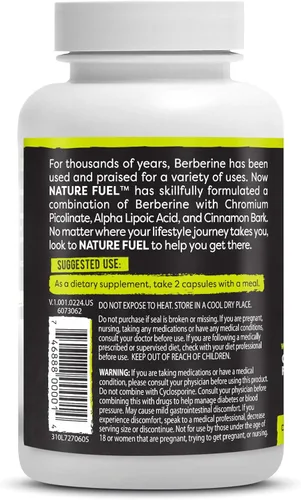 Vista 7 de Healthy Delights Nature Fuel - Cápsulas de berberina, suplemento de berberina, con berberina HCl, picolinato de cromo, ácido alfa lipoico y corteza