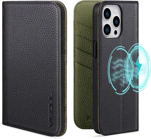 Vista 17 de VISOUL Pebbled - Funda de piel auténtica para iPhone 15 Pro Max con tarjetero y función atril magnético para iPhone 15 Pro Max (6.7 pulgadas)