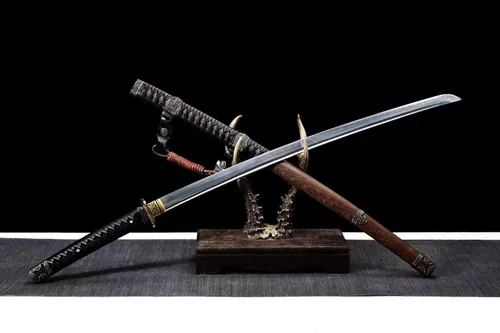 Vista 3 de Espada Katana Samurái japonesa afilada de acero plegado templado de arcilla de 41 pulgadas, vaina de palisandro