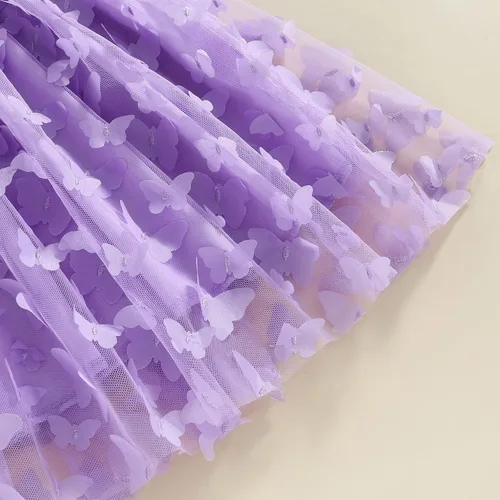 Vista 7 de Toddler Baby Girl Butterfly Dresses Solid Frill Princess Layered Sling Tulle Tutu Dress Birthday Party Casual Clothes