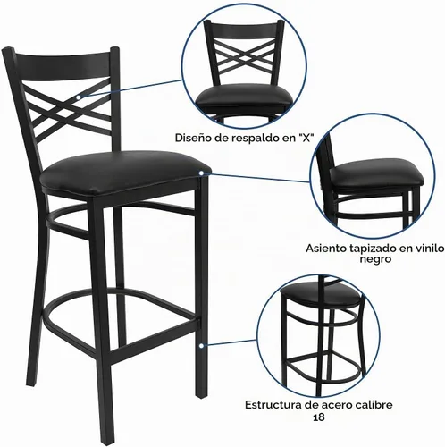 Vista 5 de Flash Furniture Hercules Metal Restaurant - Taburete de bar, color negro Asiento de vinilo negro/marco de metal negro