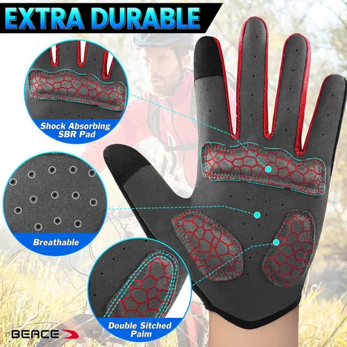 Vista 4 de BEACE Guantes de ciclismo, guantes de ciclismo para hombres y mujeres, con pantalla táctil, guantes de bicicleta de montaña con dedo completo