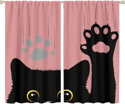 Vista 30 de Cortinas opacas de gato abstracto, arte simple, universo planeta, dibujos animados, lindo, divertido, colorido, gato, azul, niños, niñas, niños