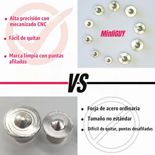 Vista 6 de Juego de 10 centros de clavija de acero inoxidable para perforar agujeros con punta afilada para herramientas de carpintería, clavijas sólidas