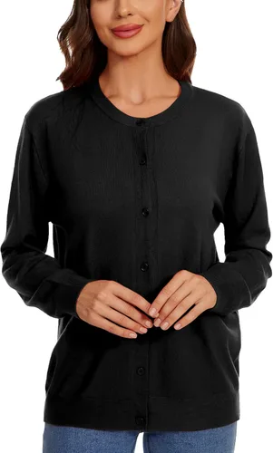 Vista 2 de Sudaderas con botones para mujer, clásicas, de manga larga, cuello redondo, suaves, para otoño (Talla S-2XL)