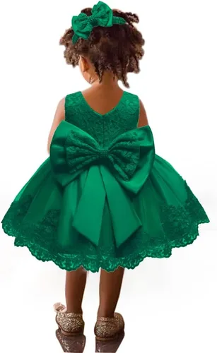 Vista 3 de Vestido tutú para niñas de 0 a 6 años, con lazo grande, para boda, Navidad, encaje, con diadema, Blanco