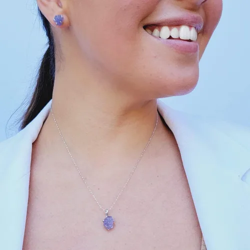 Vista 51 de Juego de joyas de piedras preciosas crudas reales con plata de ley 925 chapada en oro real, collar y aretes de piedra natal, regalo para ella por