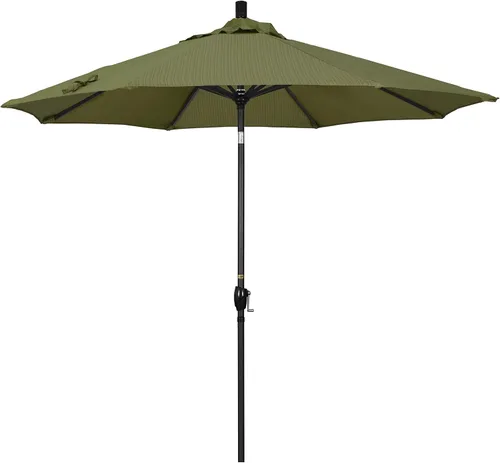 Vista 20 de California Umbrella Paraguas redondo de aluminio de 9 pies, manivela elevadora, botón de inclinación, poste negro, olefina beige antiguo