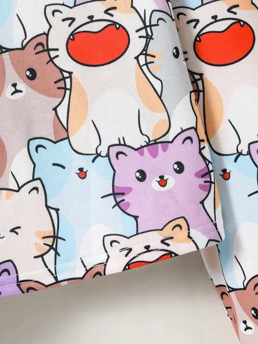 Vista 5 de SOLY HUX Sudaderas con capucha con estampado de dibujos animados para niña, sudadera de manga larga con estampado de gato