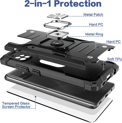 Vista 6 de Funda para Galaxy A71 5G con protector de pantalla, a prueba de caídas, ajuste delgado, con soporte para automóvil, funda protectora ligera