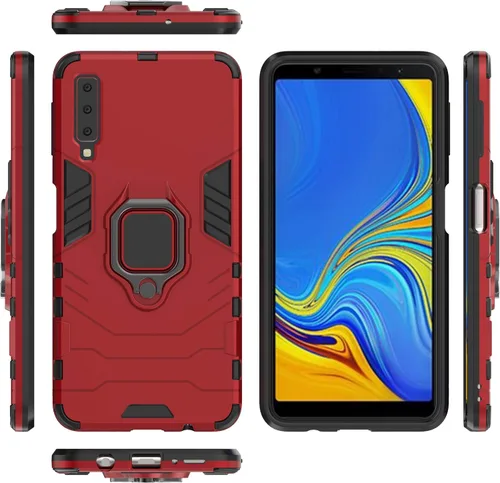 Vista 2 de Funda para Samsung Galaxy A7 2018 / A750, híbrida resistente a prueba de golpes, doble capa de protección para Samsung Galaxy A7 2018 / A750 Rojo