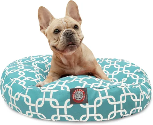Vista 23 de Cama para mascotas redonda, amarilla, para exterior Majestic, Negro