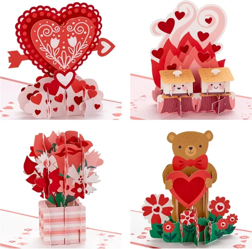 Vista 4 de Hallmark Surtido de tarjetas emergentes para el día de San Valentín (4 tarjetas con sobres) Tarjetas 3D de papel de la firma