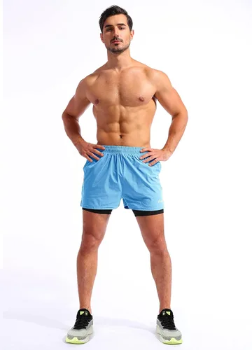 Vista 6 de Pudolla Mens 2 in 1 Running Shorts 5" Quick Dry Gym Athletic Workout Shorts for Men with Phone Pockets