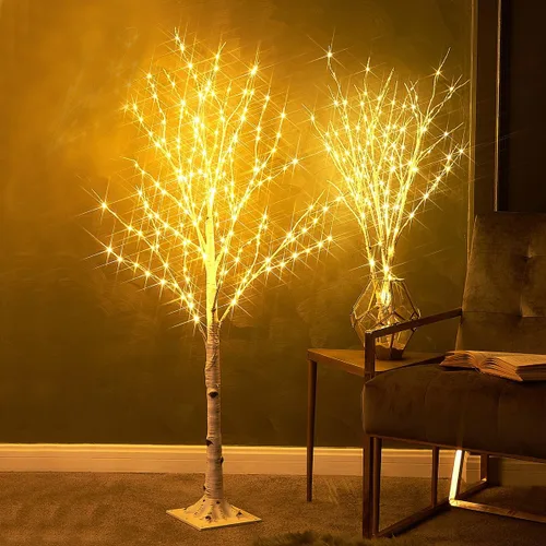 Vista 8 de Fudios Árbol de abedul iluminado de 4 pies, 200 luces LED, ramitas de Navidad, árboles de cadena de luces para interiores, para decoración